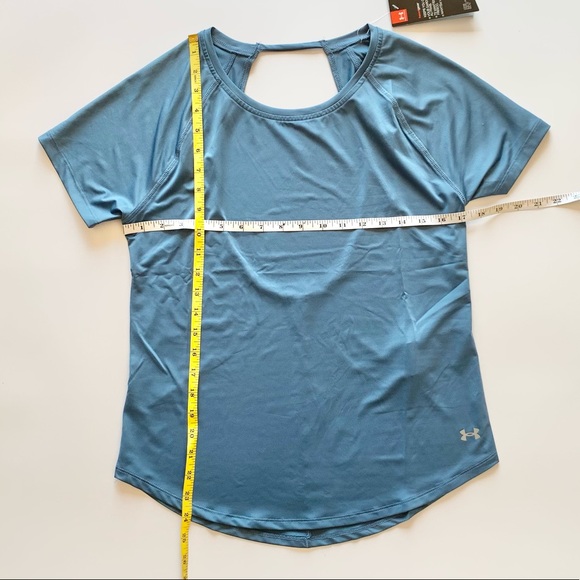 NWT Under Armour Women’s Open Back Loose Short Sleeve Shirt Teal/Blue Sz S - Picture 3 of 7